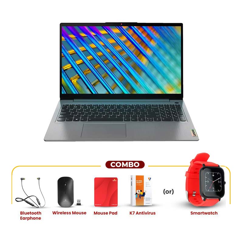 Picture of Lenovo IdeaPad Slim 3 - 11th Gen Intel Core i7 15.6" 82H803HRIN FHD Laptop (16GB / 512GB SSD / Windows 11 Home / MSO / 1 Year + 1 Year ADP warranty / 1.65kg) + Bluetooth Earphone + Wireless Mouse & Mouse Pad + K7 Antivirus (or) SmartWatch